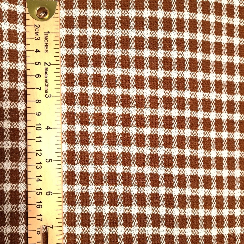 Vintage Double Knit Tube Fabric 2.72 Yards Brown White Houndstooth‎ Check 1970s